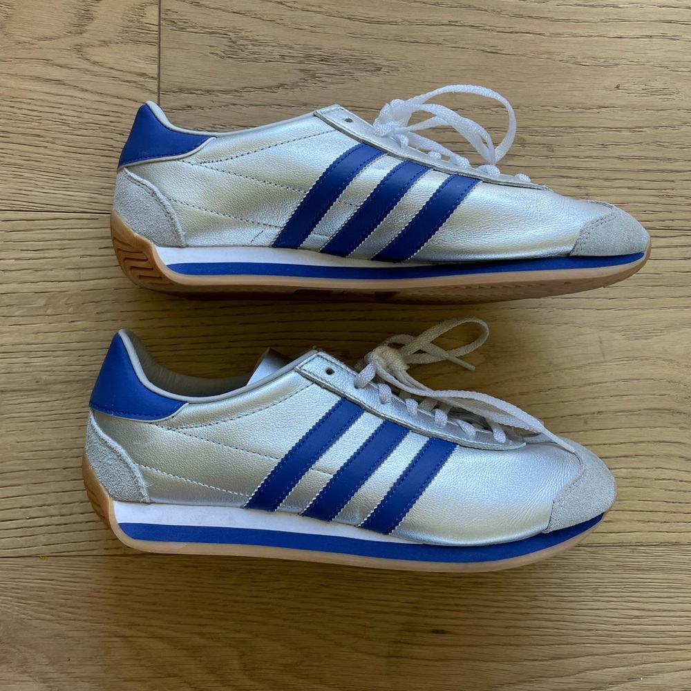 NEW Adidas Country OG Silver Blue Metallic Leather Gum Sole Sneakers NWOB - Picture 7 of 11